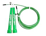 Speed Cable Jump Rope, Ultra Fast Fully Adjustable - Great for Cross fit, Boxing, Traveling Workouts, MMA, Exercise and Fitness, Comes with Rope Bag 100% (Green)
