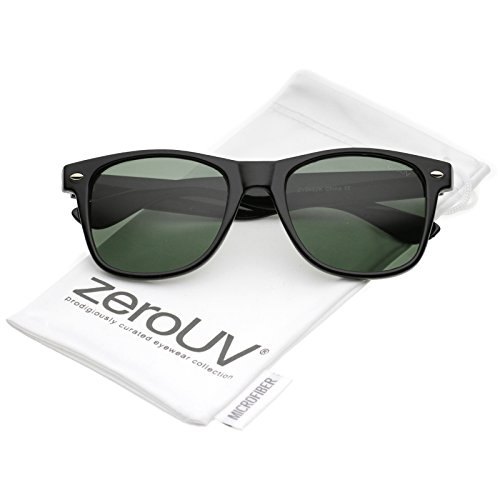 zeroUV - Retro Wide Arm Square Impact Resistant Glass Lens Horn Rimmed Sunglasses 55mm (Black / Smoke)