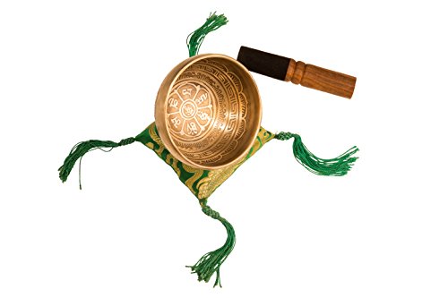 Tibetan Handmade Singing Bowl Set By YAK THERAPY - Om Mani Padma Hum - Excellent Resonance Healing & Meditation Yoga Bowl with Mallet, Silk Cushion, & Silk Bag - Crown Chakra Balancing - Made in Nepal - Thumbnail 5