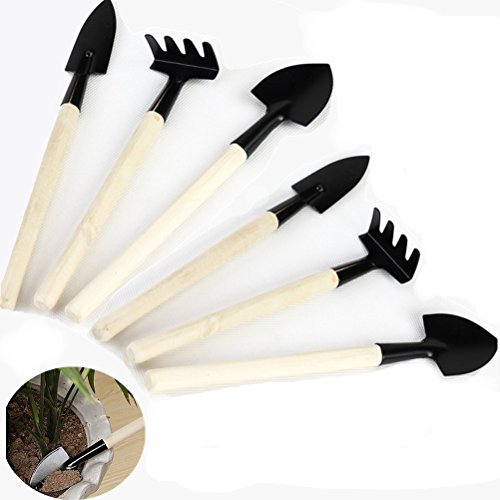 Eshylala 6 Pcs Garden Tools Mini Gardening Kit Plant Potted Flower Gadget Wooden Handles for Transplanting Seedlings, Cultivating and Weeding Flowers and Vegetable Seedlings
