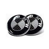 2pcs Runden Round Car Auto Black Carbon 82mm Hood & 82mm Trunk Round Compatible Replacement Emblem Logo Badge Fast Ship For (BMW)