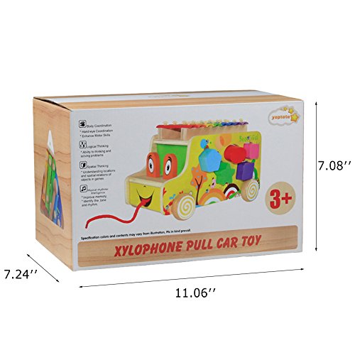 Wooden Toys Pull Cars Xylophone Knock Musical Instruments Animal Xylophones 8 Keys with 2 Mallets 10 Shape Blocks for Kids Toddlers Girls Boys 3 4 5 Years