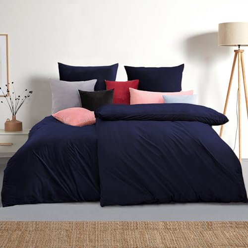 Soifox Bettwäsche 155x220 4teilig Blau - 2 Bettbezüge 155x220 + 2 Kissenbezüge 80x80 Weich und Bügelfrei Mikrofaser mit Reißverschluss (4 TLG. 155 x 220 cm, Bla