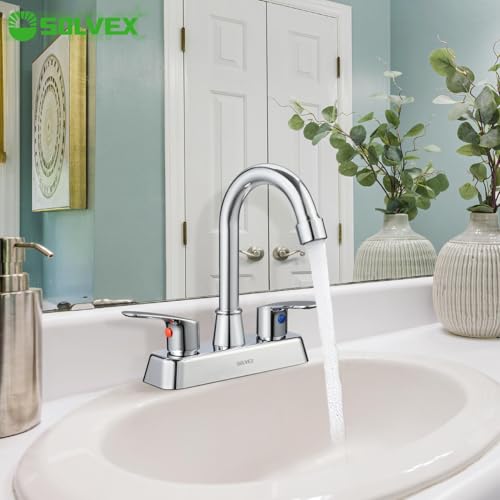 SOLVEX Mezcladora para Lavabo de Baño, Grifo para de Baño, Llaves para Lavabo Baño, 2 Manijas para Grifo de Lavabo, Llave Mezcladora para Baño, Cuerpo de Latón, Cromado, SP-40067