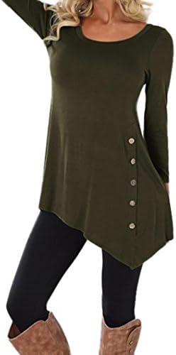 Elogoog Womens Loose Blouse 3/4 Sleeve Irregular Tunic Tops Plus Size Button Decor
