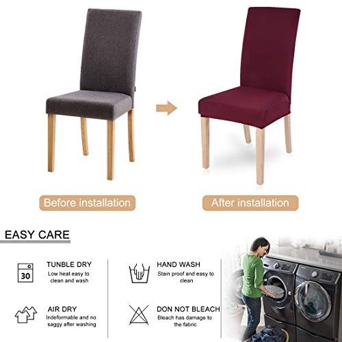 SearchI Dining Room Chair Covers Slipcovers Set of 6, Spandex Fabric Fit Stretch Removable Washable Short Parsons Kitchen Chair Covers Protector for Dining Room, Hotel, Ceremon (Wine Red, 6 per Set) - Thumbnail 7