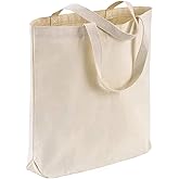 TBF 12-Pack Heavy Duty Sturdy Canvas Tote Bags with Handles - Reusable Natural Grocery Shopping Bags Blank Cloth Fabric for DIY, Crafts - 15x15x3