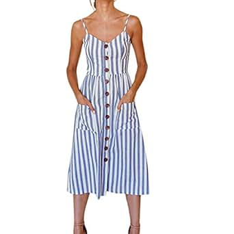 blue and white striped sundress
