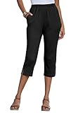 Roamans Women's Plus Size Soft Knit Capri Black,1X