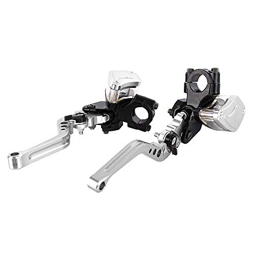 Aluminum 7/8" 22mm Motorcycle Dual Pump Hydraulic Handles Brake Clutch Levers Cylinder Master Reservoir Set For Ducati For Suzuki For Street Bike (Silver) - Thumbnail 2
