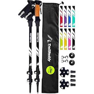 TrailBuddy Trekking Poles 2 pc Pack Adjustable Hiking or Walking Sticks Strong Lightweight Aluminum 7075 Quick Adjust Flip Lock Cork Grip Padded Strap