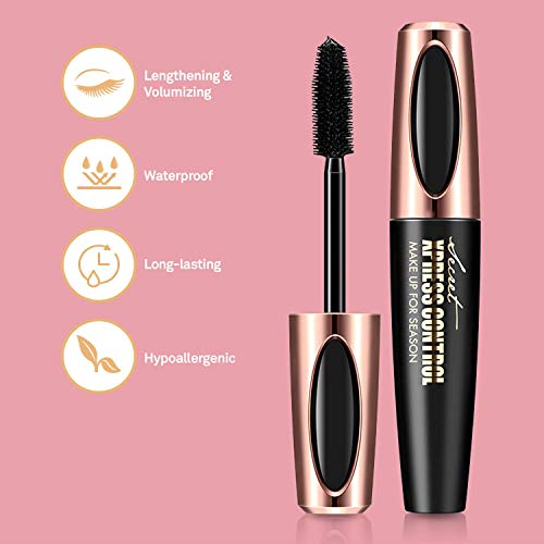 4D Silk Fiber Lash Mascara Waterproof, Luxuriously Longer, Thicker, Voluminous Eyelashes, Long-Lasting, Dramatic Extension, Smudge-proof, Hypoallergenic Formula