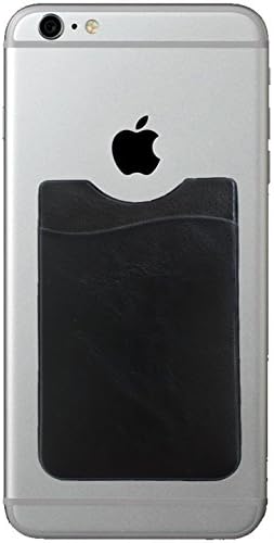 Leather Design cell phone stick on wallet card holder phone pocket for iPhone, Android and all smartphones. (Black)