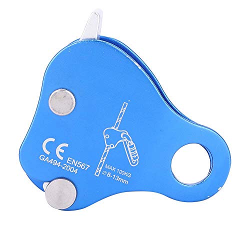 Huairdum Mobile Rope Grab, Outdoor Climbing Descending Protector Mountaineering Gear Aluminum Rope Grab Lock Protection Kits Climbing Equipment Blue with Safety Rope Self-Locking Device
