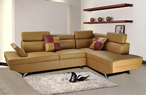 Lifestyle 2-Piece Left Facing Sectional Sofa Set in Camel Faux Leather Comes with 2 Square Pillows