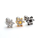 2 Pieces 16g 8mm Zircon Flower Ear Cartilage Helix Studs Earrings Auricle Piercings 16 Gauges 1/4