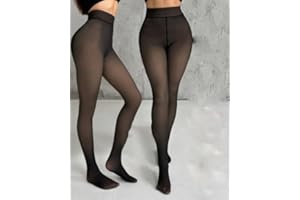 Womens Fleece Lined Warm Winter Tights Fake Translucent Thermal Pantyhose High Waist Skin Colored Thick Leggings