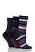 Ladies 3 Pair SockShop Comfort Cuff Bamboo Striped and Plain Socks Purple Raven / Grey 4-8 Ladies