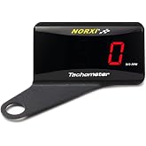 NORXI Universal Digital Tachometer RPM Meter Motorcycle Car Gauge Waterproof Electronic (Red with Left Bracket)