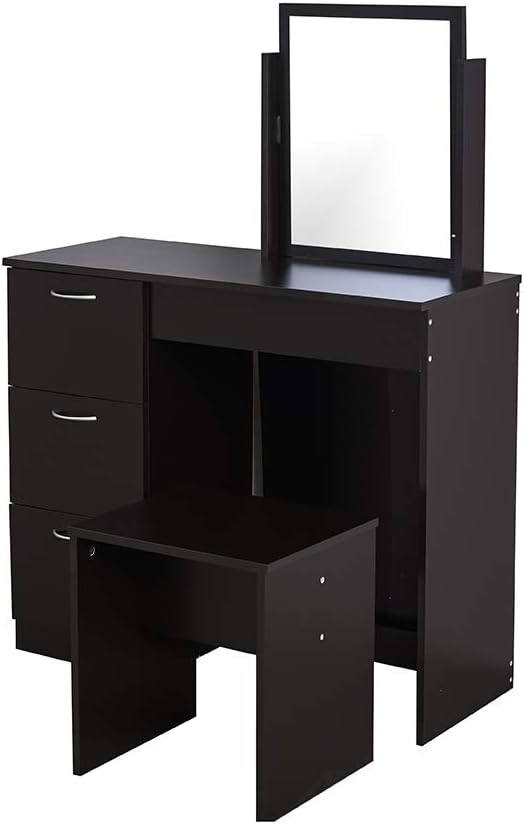Yaze Dressing Table With Mirror Simple Bedroom Makeup Desk 3 Drawers For Large Storage Black Girls Bedroom Furniture With Stool Home Kitchen Bedroom Furniture Cate Org