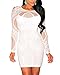 Cfanny Women's Lace Nude Illusion See Through Sleeves Bodycon Dress,White,Small