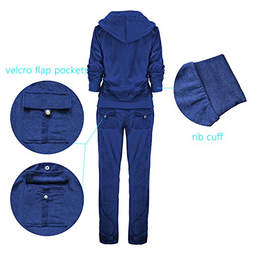 Tanbridge Women's 2 Piece Solid Velvet Plus Size Tracksuit Set Full Zip-up Hooded Sweatshirts & Pants Set (Navy,3XL)