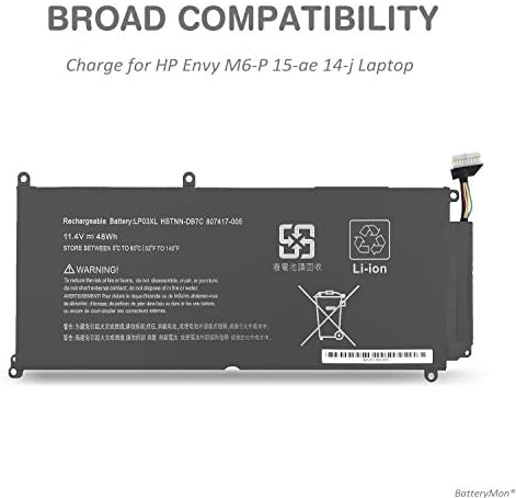 Amazon Com Batterymon Lp03xl Battery For Hp Envy M6 P 15 Ae 14 J Laptop M6 P013dx M6 P113dx 15 Ae100 15 Ae015tx 15 Ae016tx 15 Ae019tx 15 Ae122tx 15 Ae125tx 14 J100 14 J104tx Hstnn Db6x Hstnn Db7c Computers Accessories