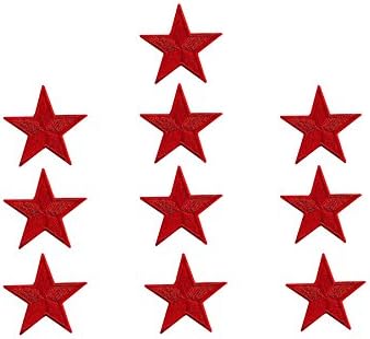 Set of 10 Red stars embroidered applique Sew Iron on Patch 1.57 x 1.57 inches