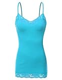 Bozzolo Women's Junior & Plus Adjustable Spaghetti Strap Lace Trim Tunic Tank Top