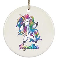 Weezag Amelia Dabbing Unicorn Christmas Tree Ornaments Decorations, Custom Name Personalized Gifts for Unicorn Lovers, 9240