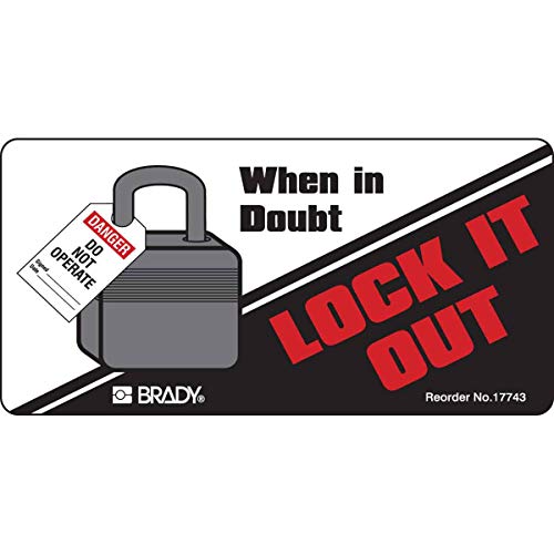 Brady 17743LS Lockout Tagout Labels, Adhesive, Vinyl, 2" x 4", Black/Gray/Red O…
