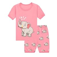 JNKLWPJS Girls Pajamas Set 100% Cotton Cartoon Sleepwear Short Sleeve Mermaid Pjs Set 5-Elephant 10