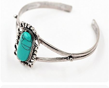 Twilight Bella Bracelet, Casety Retro Flexible Natural Turquoise Silver Plated Zn Alloy Bangle Bracelet