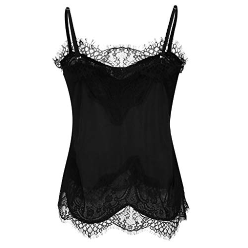 Transer- Womens Spaghetti Strap Tank Tops Sexy Lace Trimming Camisole Sleeveless T-Shirt Tee Blouses Black - Thumbnail 2