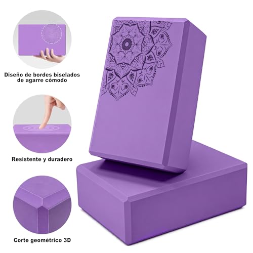 2 Bloques de Yoga Block, Bloques de Espuma EVA con 1 Correa de Yoga, para Bloque de Yoga Suaves, Resistente al Olor y Antideslizante para Yoga, Pilates, Meditación, Apoyar y Profundizar Posturas