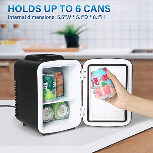 Simple Deluxe Mini Fridge, 4L/6 Can Portable Cooler & Warmer Freon-Free Small Refrigerator Provide Compact Storage for Skincare, Beverage, Food, Cosmetics, 4 L, Black