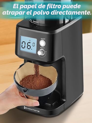 Homtone Electric Coffee Grinder with Conical Grinder - Coffee Mill with 51 Grinding Levels, Removable Holder, Container Included - For Espresso, Filter Coffee, Cold Brew (Nero)