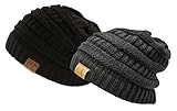 Trendy Warm Chunky Soft Stretch Cable Knit Slouchy Beanie Skully, Gift Set-Black & Charcoal, One Size