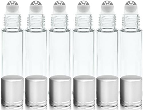 Empty Roll on Glass Bottles By Kairh High Quality[Metal Ball &amp; Aluminum Cap] 10ml Essential Oil Roller Bottles for mixing essential oils-10ml(1/3oz)(6 Pack, Clear White)