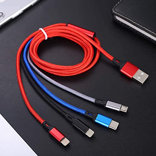 Amuvec Multi Charger Cable, 4 in 1 3A USB Fast Charging Cord Nylon Braided with 2iP Type C Micro USB Connector, for Phone, Samsung Galaxy S22 S20 S10 S9 Plus, Huawei, Sony, Moto, Xiaomi, LG, PS5-1.2M