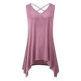 Solatin Women's Cross V Neck Tank Tops Summer Flowy Sleeveless Tunic (2X-Large, Deep Pink)