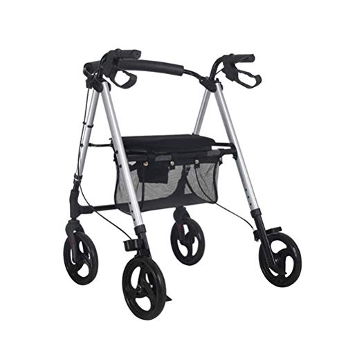 LMEIL 4 Wheel Walker/Rollator with Loop Hand Brakes Foldable Lightweight Four-Wheel with Seat Cushion and Shopping Basket, Elderly Walker, Adjustable Safety Frames