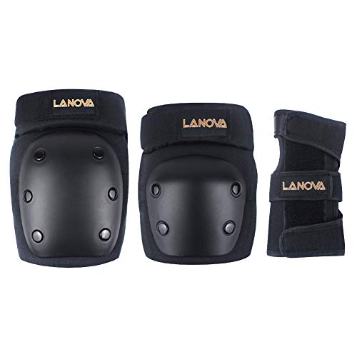 LANOVAGEAR Knee Elbow Pads with Wrist Guard Adjustable Toddler to Adult 6PCS Protective Gear Set for Multi Sports Cycling Bicycle Skateboarding