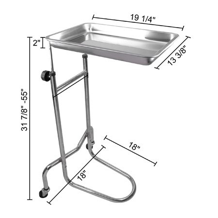 Koval Inc. Tattoo Body Piercing Instrument Rolling Mayo Stand - Chrome Removeable Tray Double Post