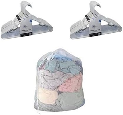 Hangers 18 Count (2) Bundle With Tee Shirt Hangers (36) and Drawstring Mesh Laundry Bag (1)