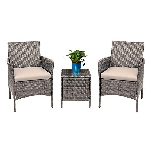 Devoko 3 Pieces Patio Furniture Sets PE Rattan Wicker Chairs with Table Outdoor Garden Porch Fur ...