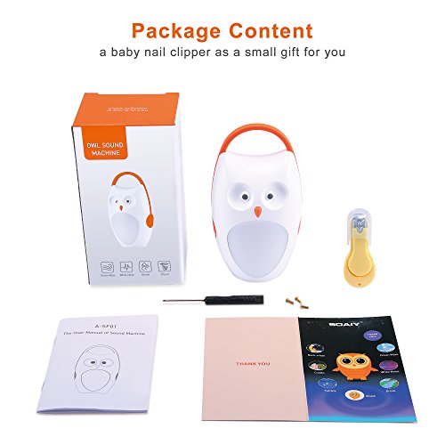 SOAIY Baby Aid Night Light & White Noise Sound Machine & Portable Sleep Soothing Owl Lamp with 4 Natural Sounds and 3 Lullabies,Battery Powered, Auto-off Timer - Thumbnail 6