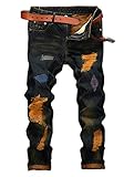 YTD Mens Distressed Ripped Biker Slim Jeans Stretched Moto Denim Pants (W38(Tag 40), A1 Gold)