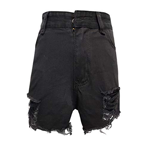 Botrong Fashion Women Casual Skinny Jeans Hole Denim Mid Waist Shorts Pants (Black,XS)