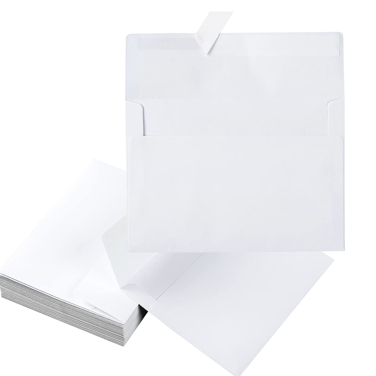 Wishop 50 Pack 5 x 7 Envelopes Colored Self Seal for Wedding, Party Invitations, Greeting Cards, Announcements, Photos, 5.24 x 7.21 Inches (White)